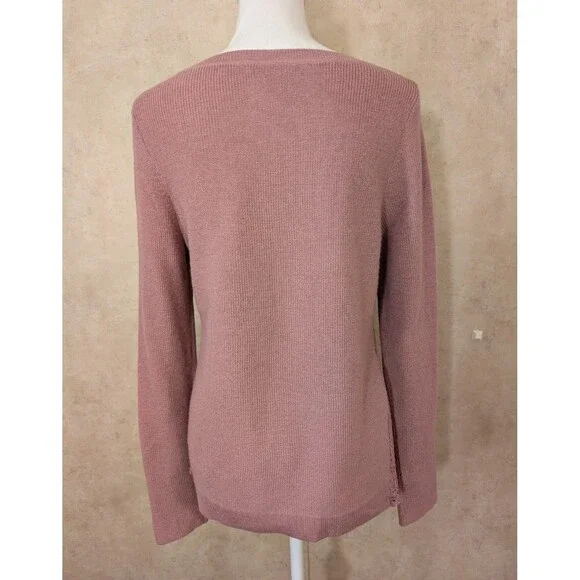 H by Halston Sweater Women’s XS Pink Wool Blend Lace Lightweight - Picture 3 of 9